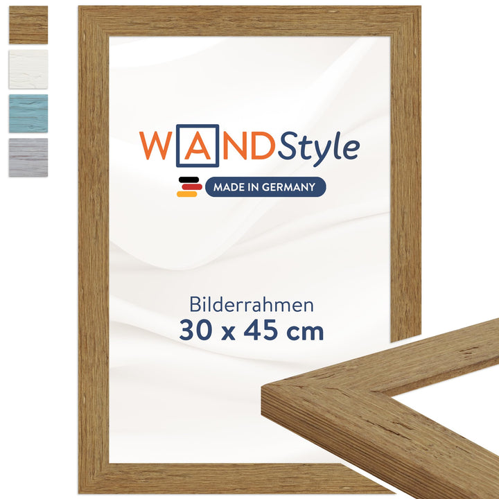 WANDStyle Bilderrahmen Strandhaus Stil 30x45cm I Farbe: Eiche-Optik I Fotorahmen I rustikaler Bilder