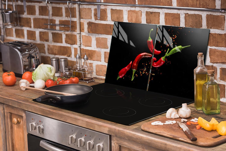 TMK ArtDeko Herdabdeckplatte 2 Teilig 40x52 + 60x52 cm - Spritzschutz Herdabdeckung – Herdschutz aus