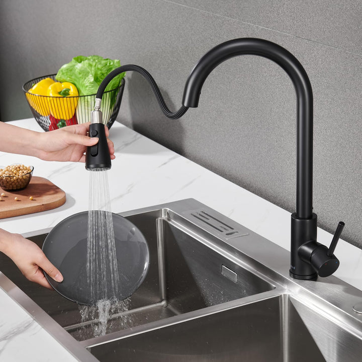 Wasserhahn Küche Schwarz – Hochdruck Ausziehbar Brause Küchenarmatur Schwarz, Einhebel Mischbatterie