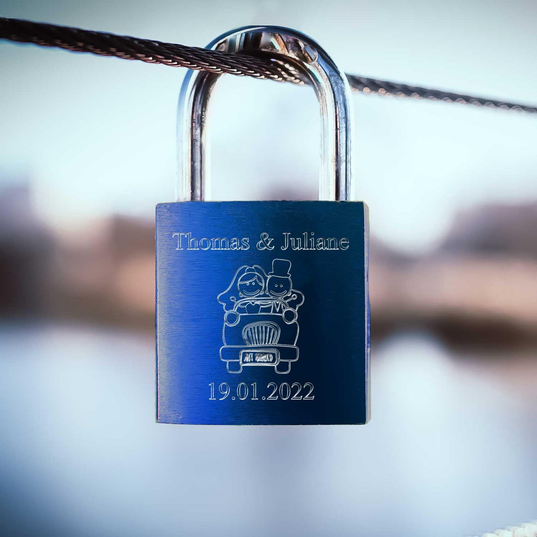 GRAVURZEILE Liebesschloss mit Gravur und Schlüssel - Personalisiertes Schloss - Personalisierte Gesc