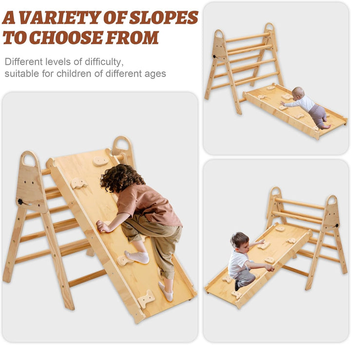6in1 Montessori Klettergerüst, Klettern Kinder Indoor mit Kletterbogen, Rutsche und Mini Kinder Malt