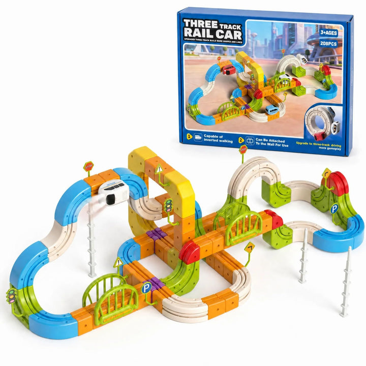 Eisenbahn Kinder Elektrisch 208 Teile Upgrade 3 Schienen 3D Cube Track Anti Schwerkraft Rennbahn Zug