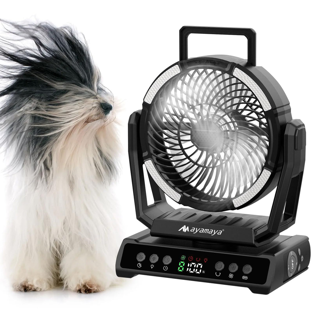 Ventilator Leise, Tischventilator Klein Tragbar, 2 in 1 Akku Camping Ventilator mit Led Laterne 270°