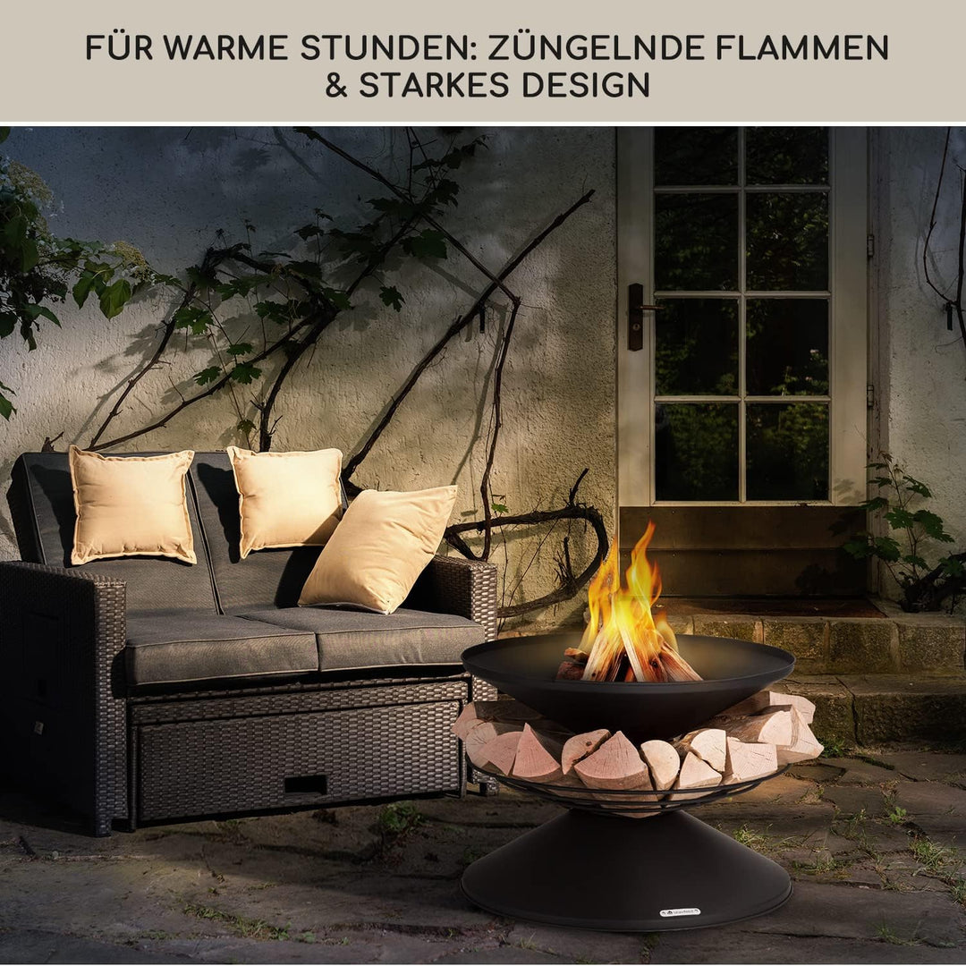Blumfeldt Feuerschale, Wetterfeste Feuerschale mit Grillrost & Funkenschutz, Stahl-Feuerschalen Klei