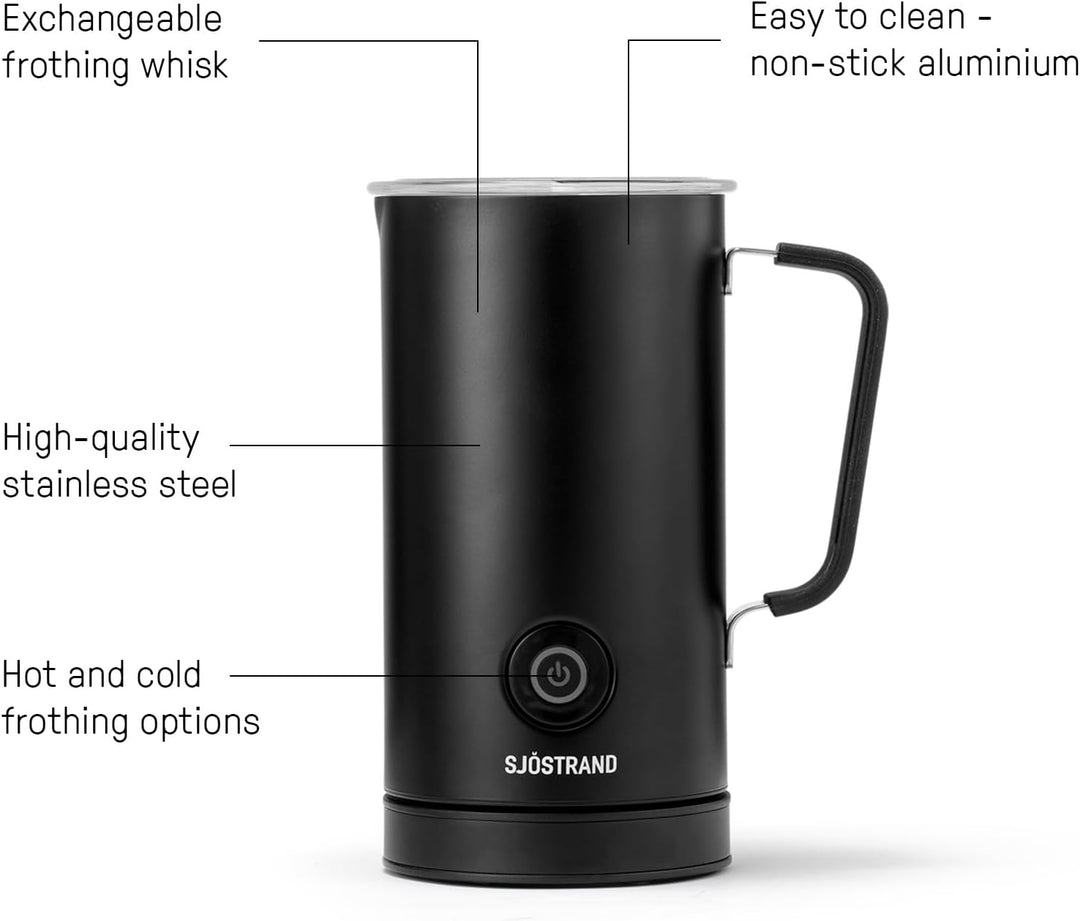 Sjöstrand Coffee Elektrischer Milchaufschäumer - Edelstahl, Für Heisse & Kalte Milch, Antihaftbeschi