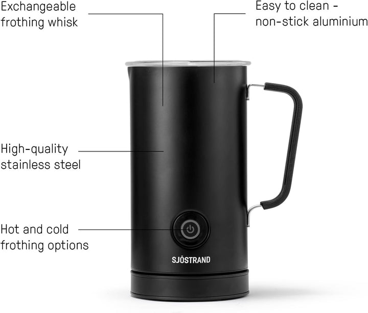 Sjöstrand Coffee Elektrischer Milchaufschäumer - Edelstahl, Für Heisse & Kalte Milch, Antihaftbeschi