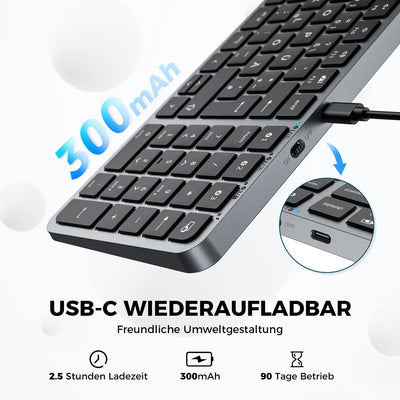 iClever Bluetooth Tastatur Mac，kabellose Multi-Device Tastatur mit Easy-Switch für bis zu 3 Geräte,