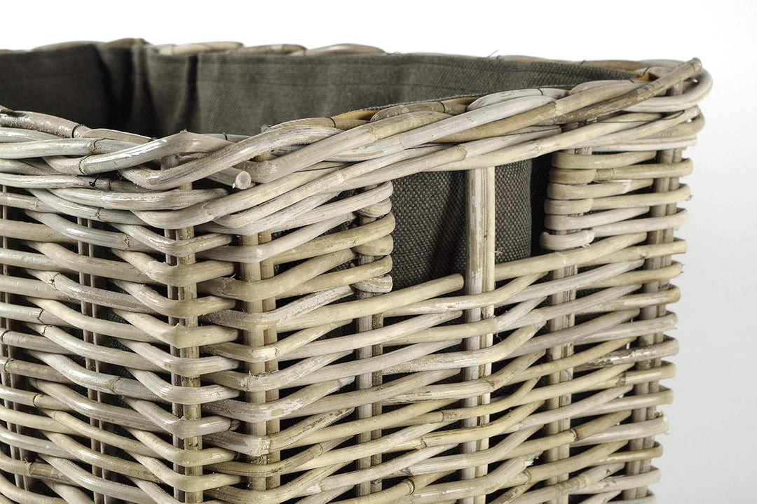 Kobolo Kaminholzwagen für Kaminholz mit Rollen Rattan - Innenfutter aus dunklem Stoff