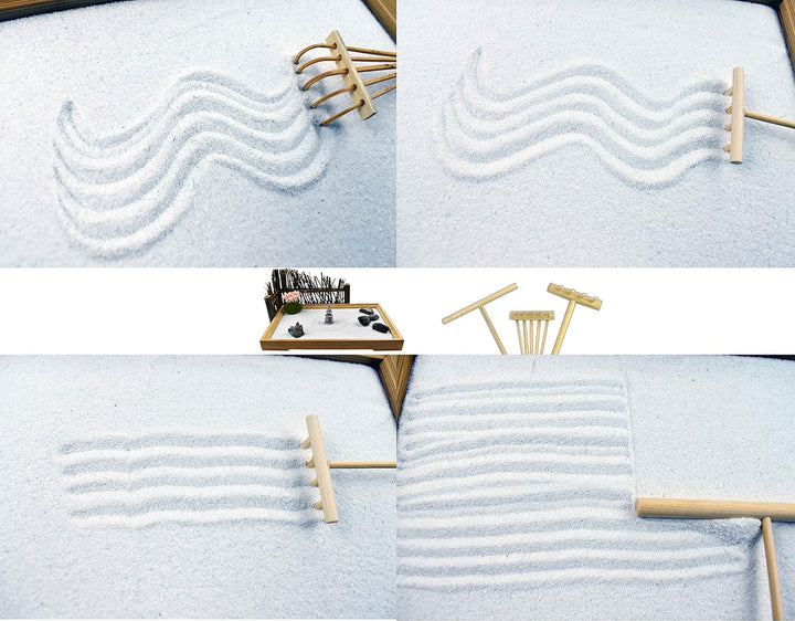Artcome Japanese Zen Sand Garden for Desk with Rake, Stand, Rocks and Mini Furnishing Articles - Off
