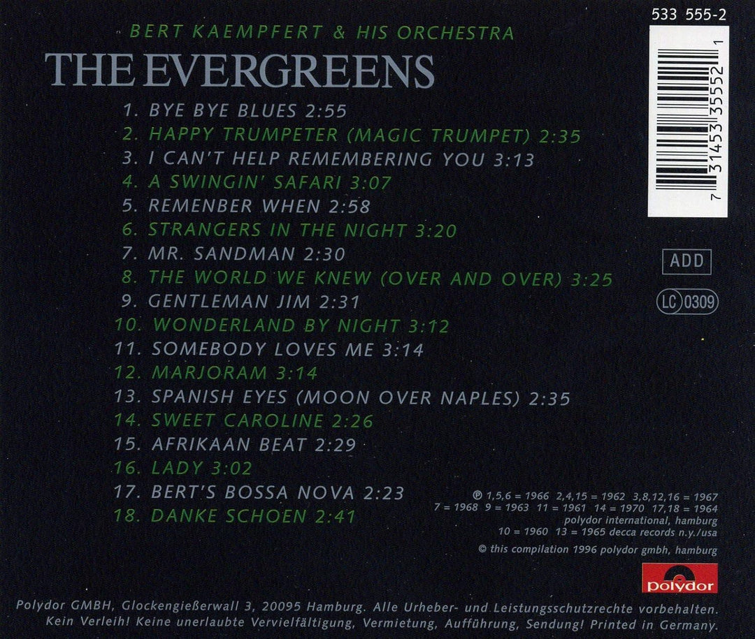 The Evergreens, Audio-CD