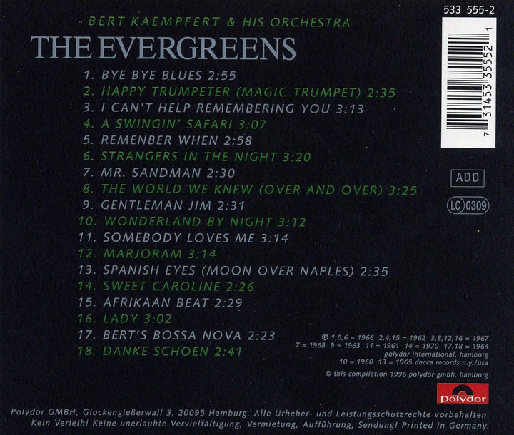 The Evergreens, Audio-CD