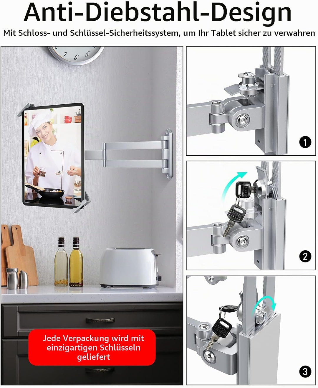 AboveTEK Tablet Wandhalterung iPad Ständer für 7-11Zoll Tablets/iPad/Galaxy Tab/Slate/Fire Tablet Ha