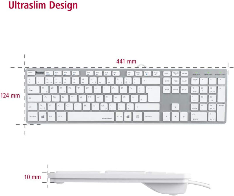 Hama PC Tastatur, kabelgebunden (USB, geräuscharm, Ultra Slim Design, Business, Computer Tastatur mi