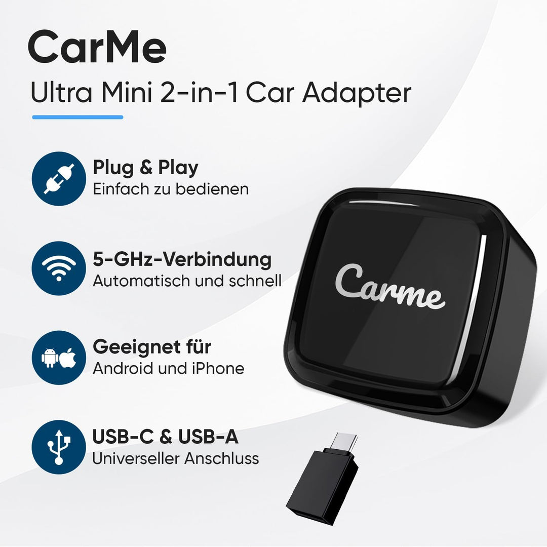CarMe Ultra Mini 2-in-1 CarPlay Wireless Adapter & Android Auto Wireless Adapter, wandelt kabelgebun
