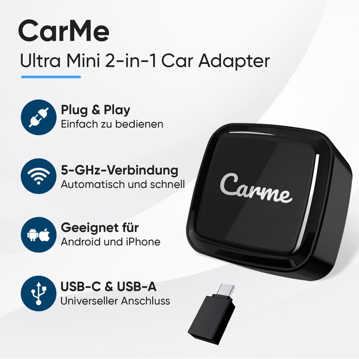 CarMe Ultra Mini 2-in-1 CarPlay Wireless Adapter & Android Auto Wireless Adapter, wandelt kabelgebun