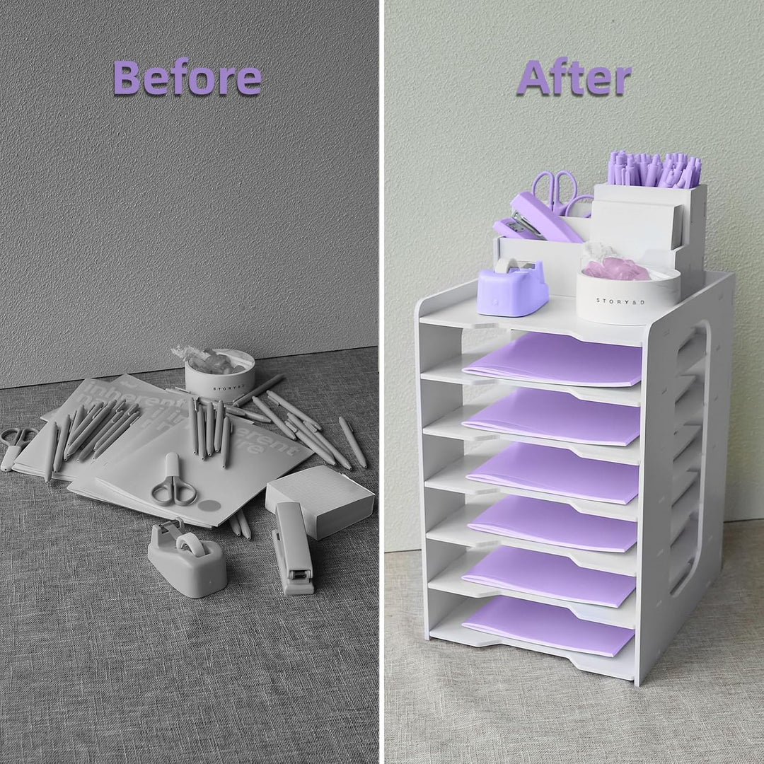 HMXLJJY Briefablage Organizer, A4 Papier Ablagefächer, 7-stöckiges Büro Aktenablage, Schreibtisch Da