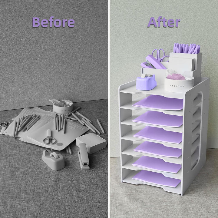HMXLJJY Briefablage Organizer, A4 Papier Ablagefächer, 7-stöckiges Büro Aktenablage, Schreibtisch Da