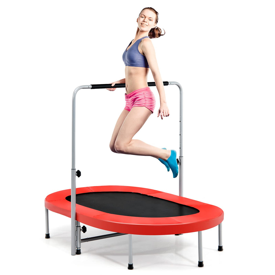 RELAX4LIFE Klappbares Trampolin 2 Personen, Mini Trampolin mit höhenverstellbarem Haltegriff, bis 15