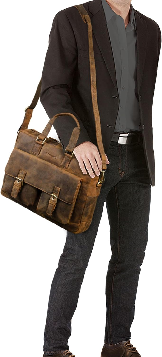 STILORD 'Alonso' Vintage Businesstasche Echtleder Grosse Aktentasche Arbeitstasche für Herren Damen