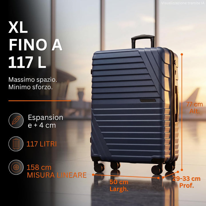 Cocoono Hartschalenkoffer XL Gross - 100L Volumen - 158cm Gurtmass - 8 Rollen 360° drehbar - Leichte