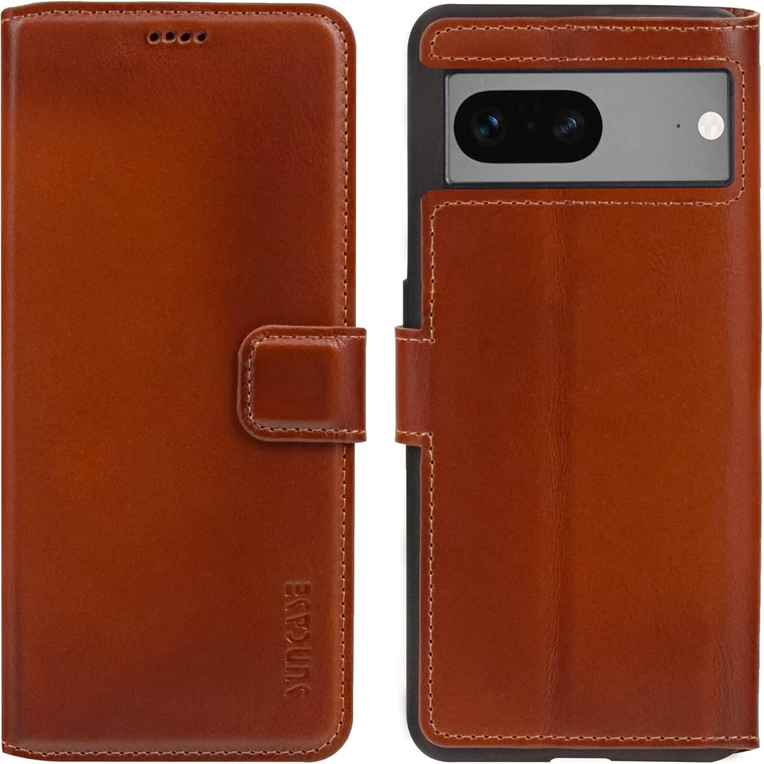 Suncase Book-Style Hülle kompatibel mit Google Pixel 7 5G Leder Tasche (Slim-Fit) Lederhülle Handyta
