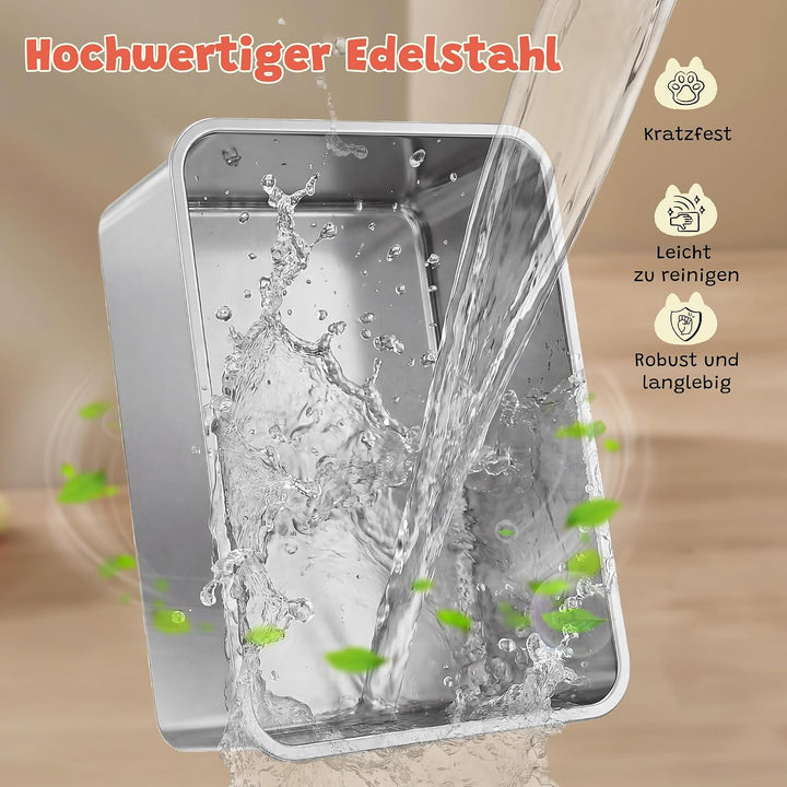 Katzenklo Edelstahl, Katzentoilette Gross XXL mit Metall Schaufel, 50L Katzenklo mit Abnehmbares Hoh