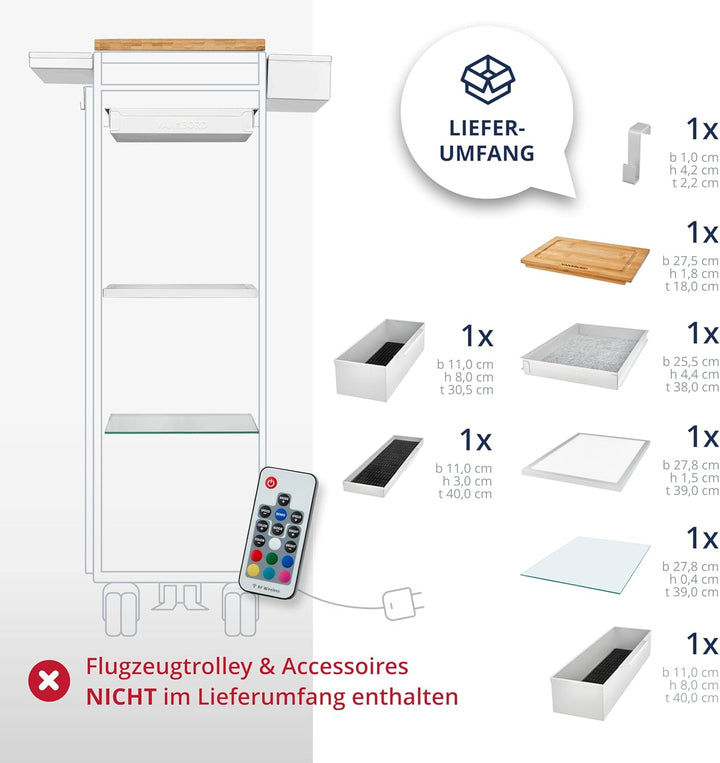 Ausstattungspaket für Flugzeugtrolleys und Airline Trolleys, Bar inkl. Sideboxen, KSSU-Norm Aluminiu