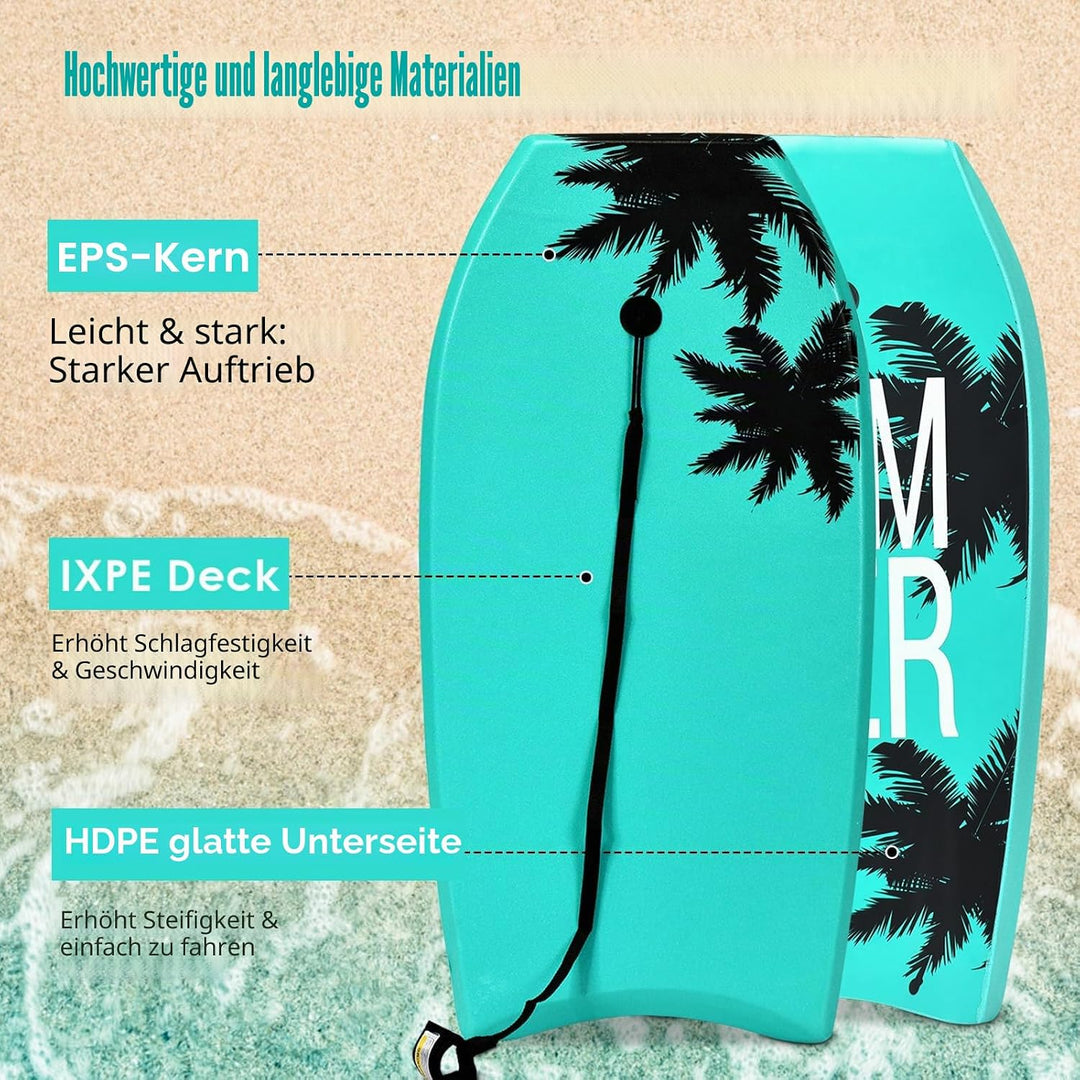 HOMASIS Bodyboard Schwimmbrett mit Zugseil 90 cm, Surfbrett für Kinder und Erwachsene, Surfbrett mit