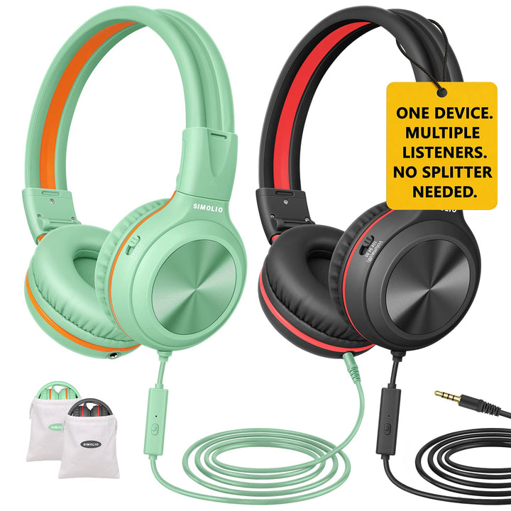 SIMOLIO 2 Pack of Kopfhörer mit Kabel, Over Ear Kopfhörer mit MIC für Kinder, Jungen, Mädchen, Jugen