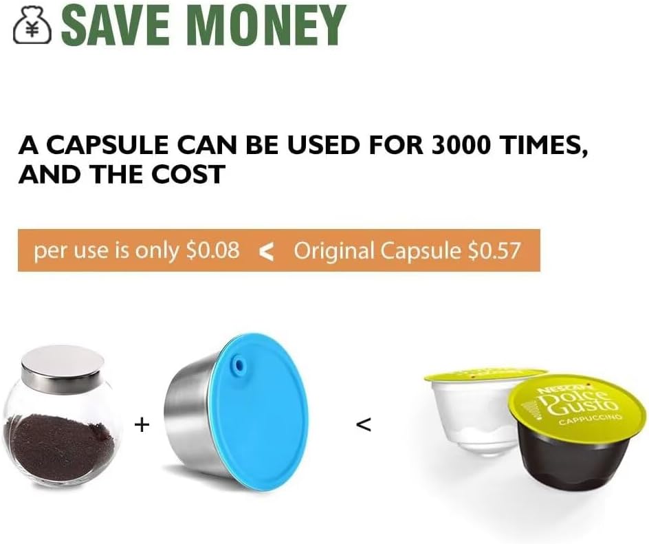 i Cafilas Wiederbefüllbare Kaffeekapsel für Dolce Gusto, Edelstahl Nachfüllbare Kapsel mit 1 löffel