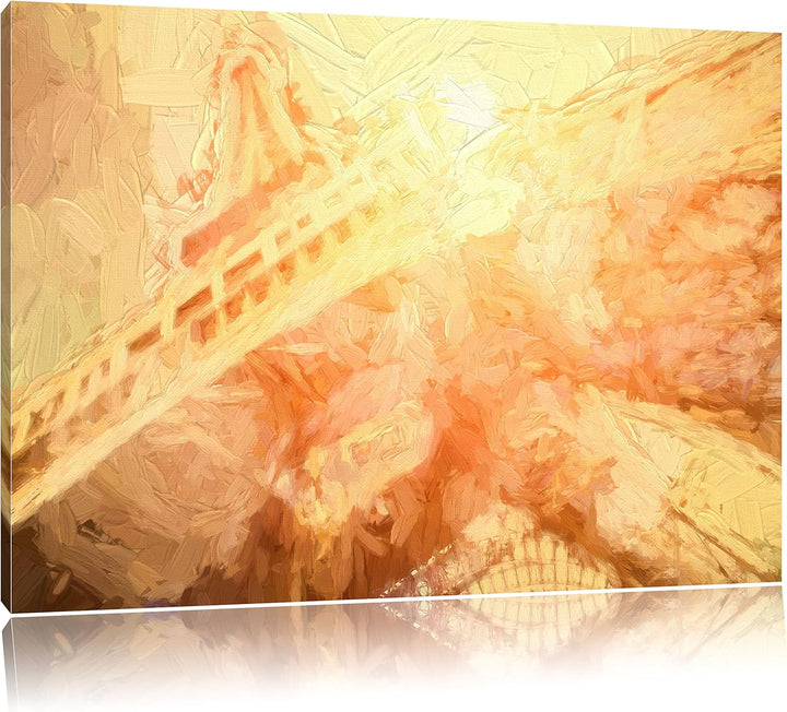 Pixxprint Eiffelturm im Sonnenschein/Format: 100x70cm / Leinwandbild fertig bespannt Wandbild Kunstd