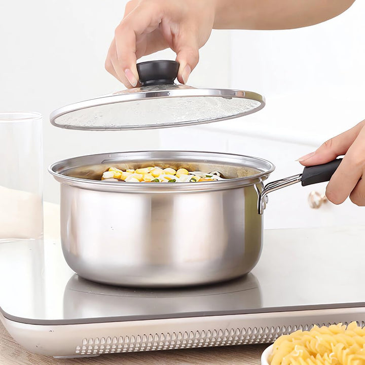 Edelstahl-Saucepan-Set mit Glasdeckel, Antihaft-Kochtopf, für alle Herdarten inkl. Induktion, Stainl