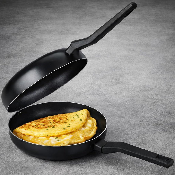 LS Kitchen - Doppelpfanne für Umdrehung des Kartoffelomletts - Induktion - Schwarz - Durchmesser 24