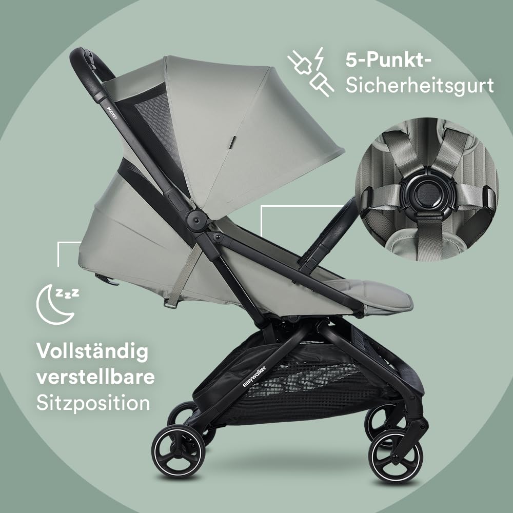 Easywalker Rockey S Reisebuggy & Kinderwagen 0-22 kg, Cabin Size, Automatisch Faltbar, Leicht & Komp