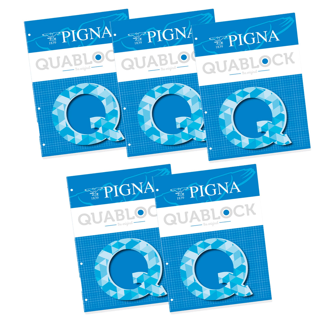 Pigna - 00609775M - Blocchi Quablock A4 5 mm collato Fg. 50 80 gr/mq copertina patinata 115gr/mq, 5-