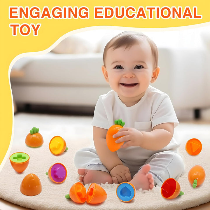 MOONTOY Montessori Spielzeug 1 2 3 Jahre, 12 Pcs Karotten Baby Motorik Passende Eier für 12 18 Monat