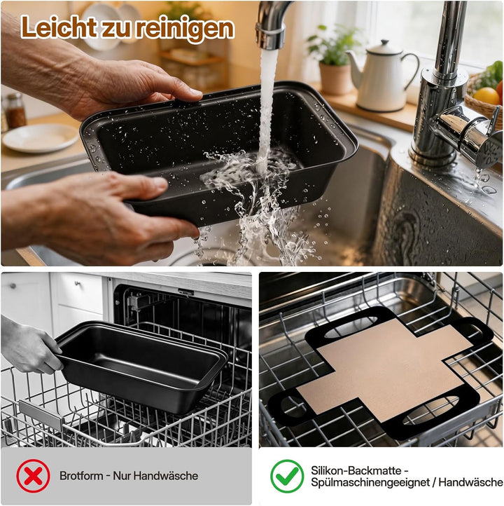 Brotbackform Kasten Set, 2 Stück Antihaft Karbonstahl Kastenform Kuchen 28X15X5.5cm mit 2 Dauerbackf