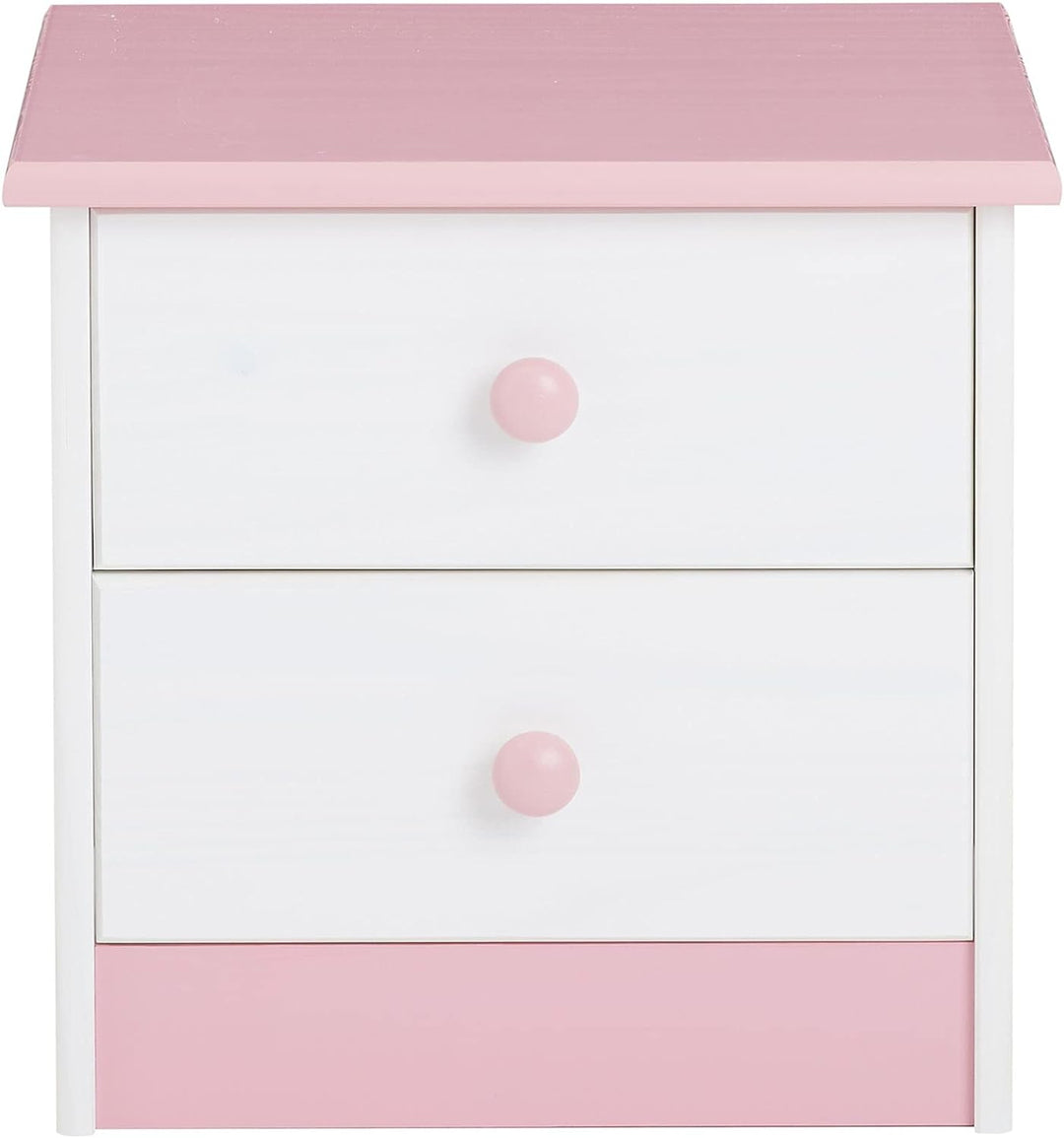 IDIMEX Nachttisch Rondo, Kiefer massiv, weiss-rosa lackiert, 2 Schubladen, Landhausstil, Massivholz,