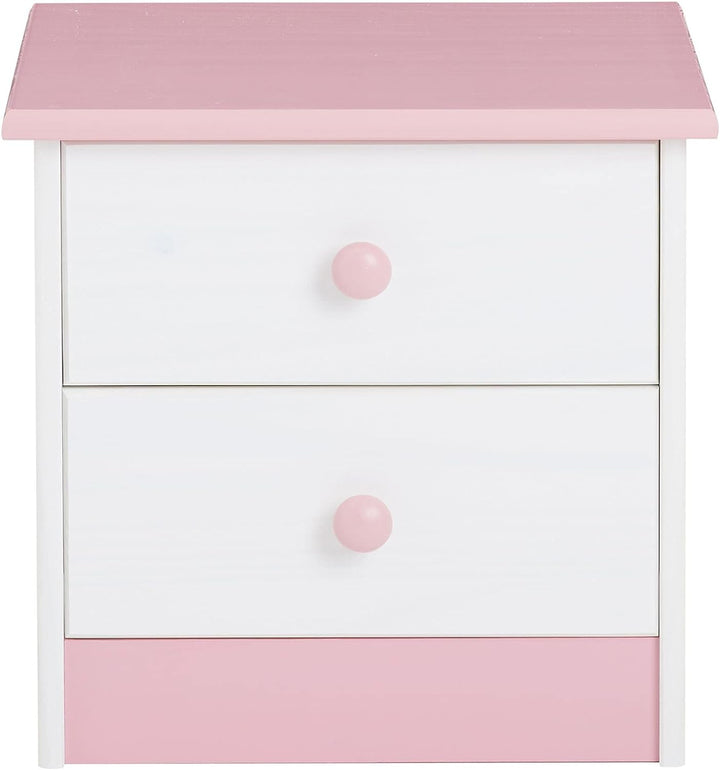 IDIMEX Nachttisch Rondo, Kiefer massiv, weiss-rosa lackiert, 2 Schubladen, Landhausstil, Massivholz,