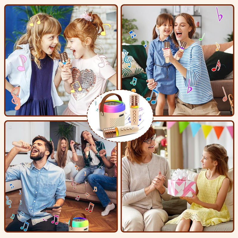 Gindoly Karaoke Maschine Kinder & Erwachsene, Bluetooth Mini Karaoke Set mit 2 Mikrofonen, Tragbare