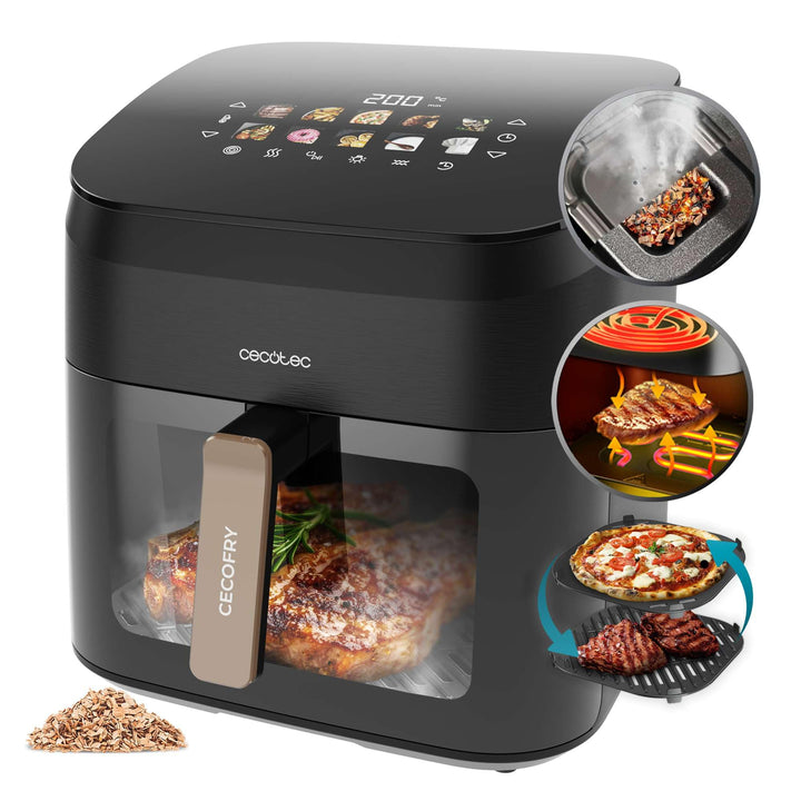 Cecotec Heissluftfritteuse ohne Öl - 8,5L - Grill - Doppelwiderstand - Integrierter Smoker - Air Fry