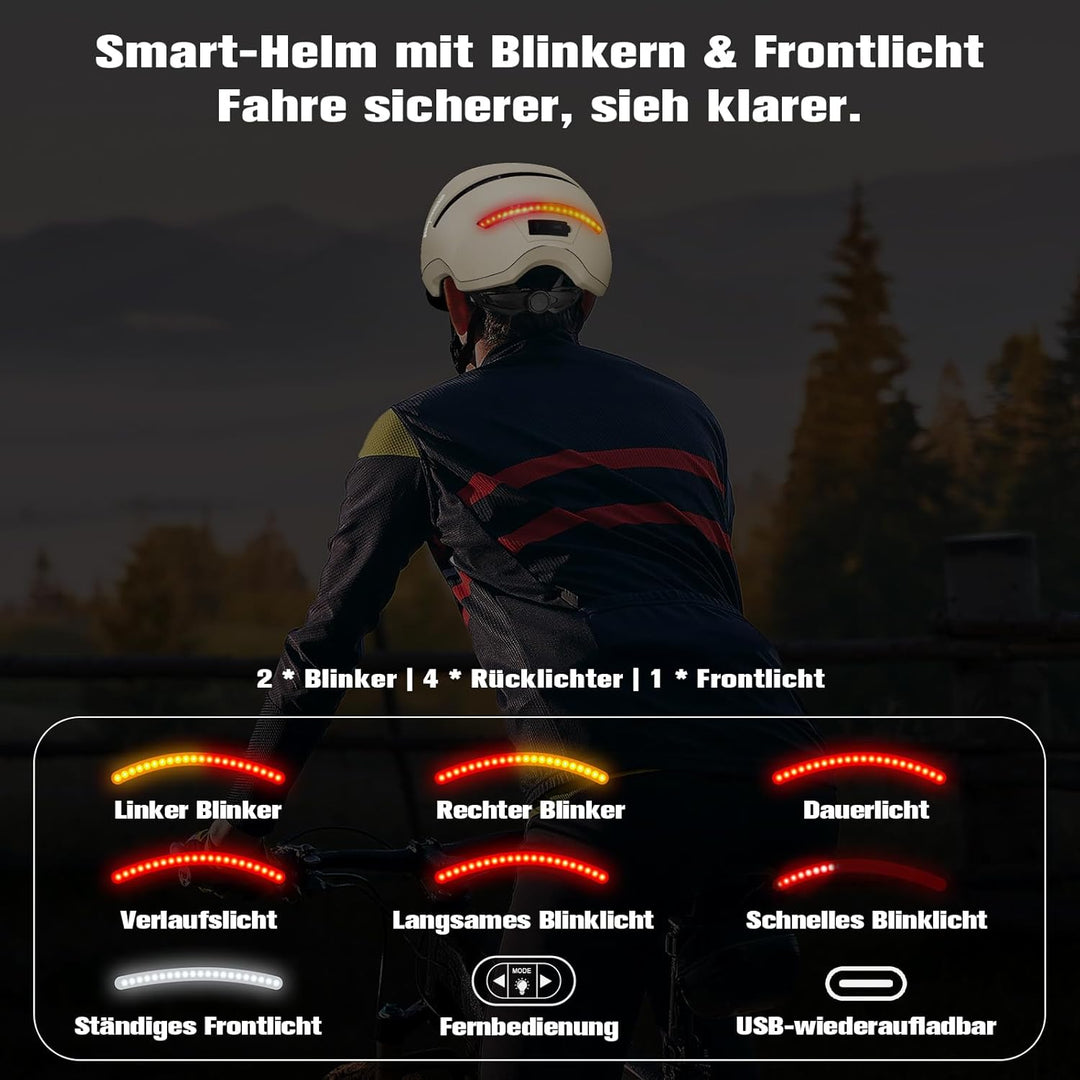 Shinmax Fahrradhelm Damen Herren mit Blinker & Licht, Fahrrad Helm Erwachsene mit USB Wiederaufladba