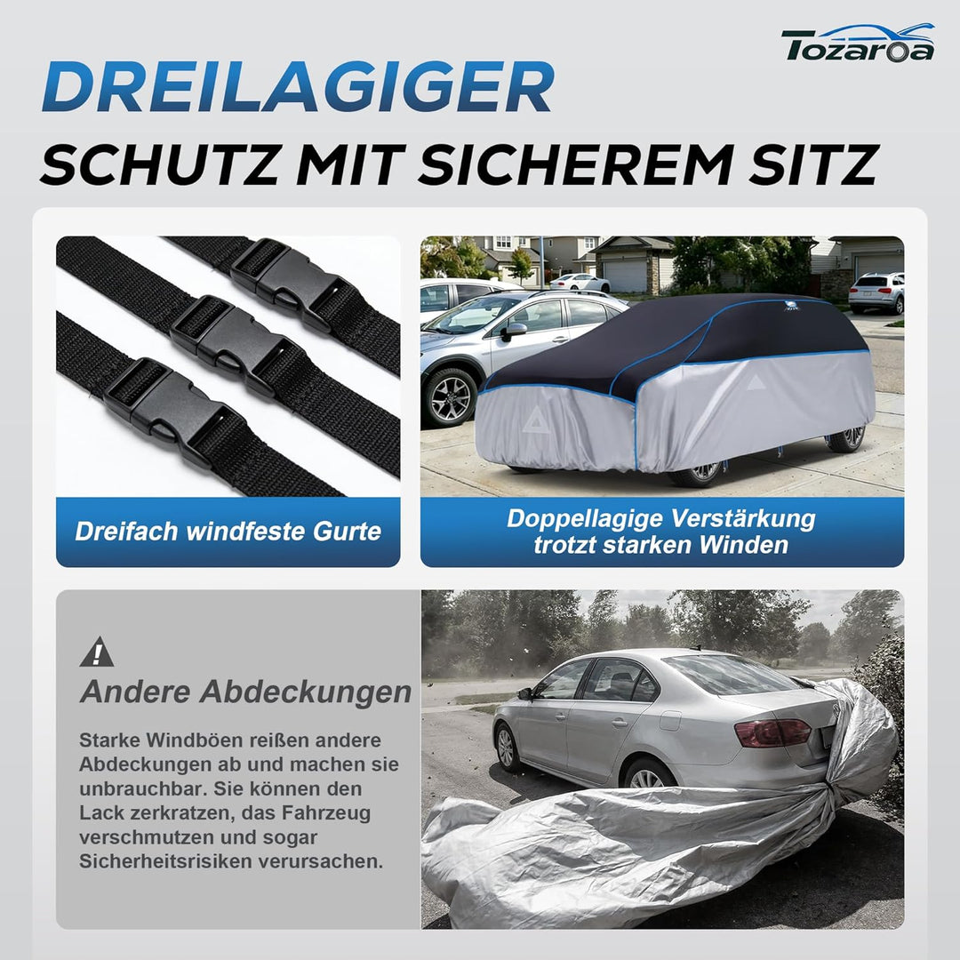 Hagelschutzplane Auto mit separater Sonnenblende,Schrägheck Wasserdicht Auto Autoabdeckung, Abdeckpl