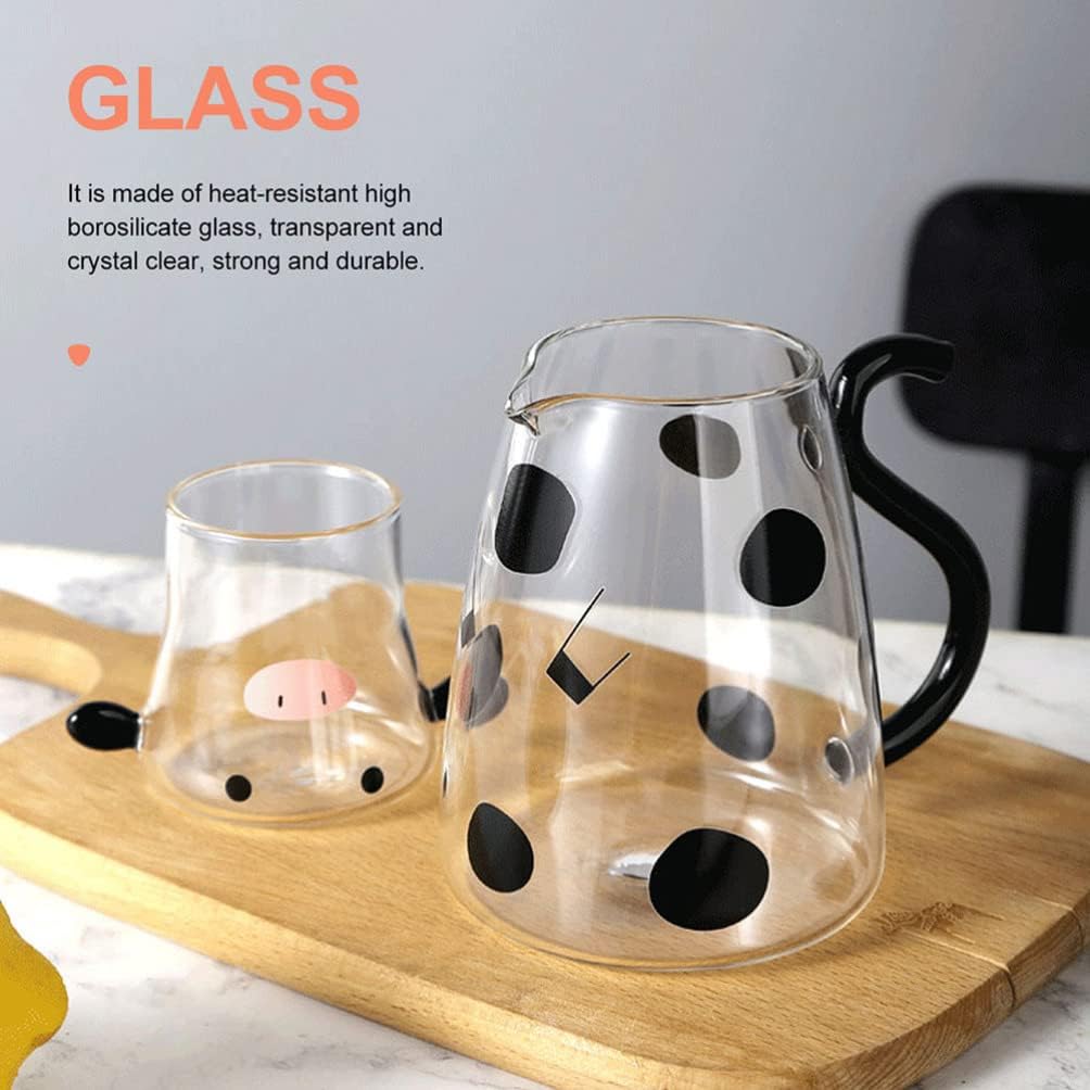 TOPBATHY Kaltwasserkrug mit Tasse für Zuhause, Glas, Saft, Getränke, Krug mit Cartoon-Kuh