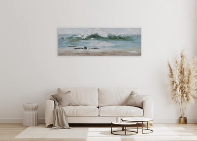 KunstLoft Leinwandbild | 100% HANDGEMALT | 150x50cm | Gemälde 'Vamos a la Playa' | Meer | Blau Weiss