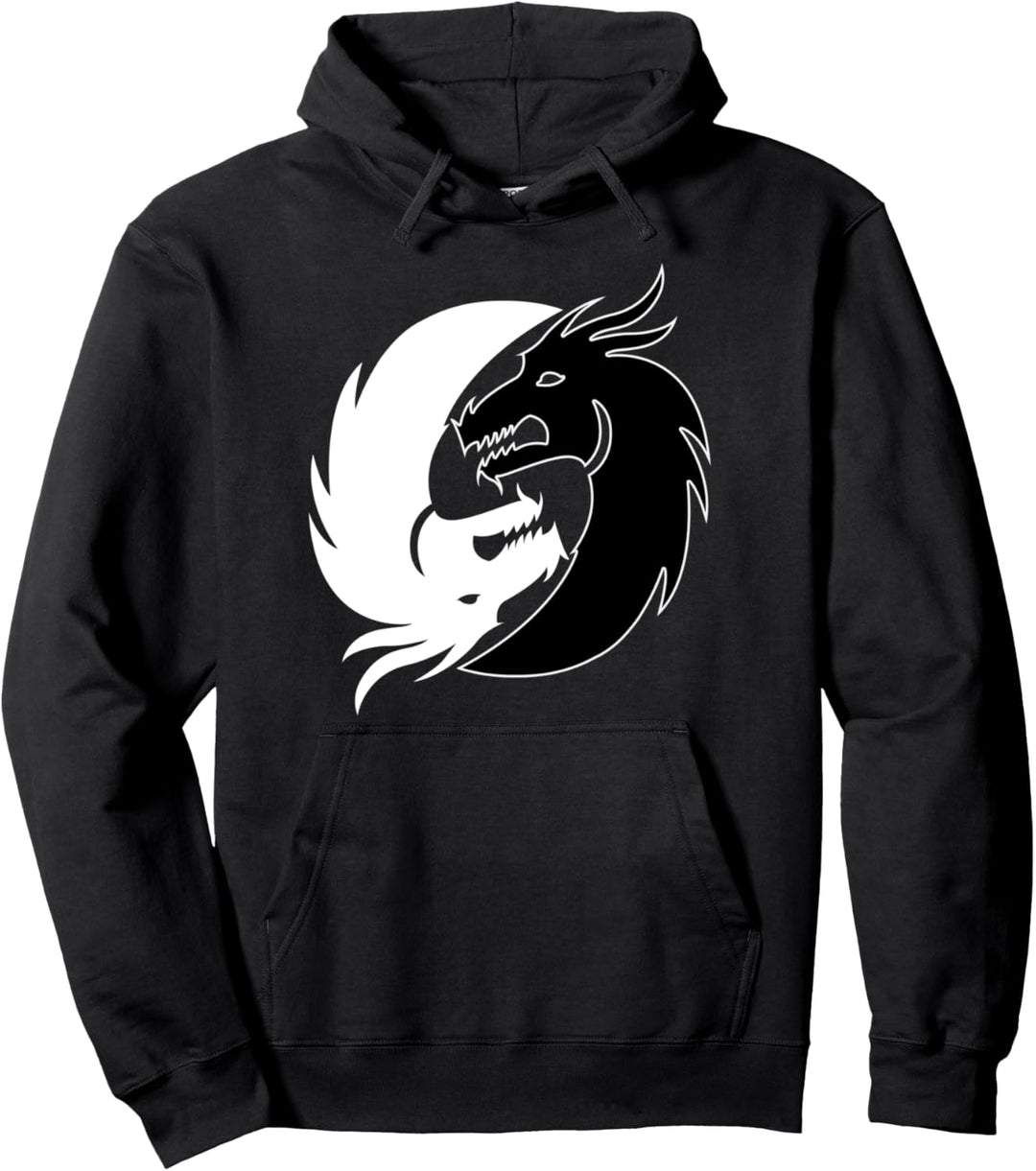 Yin und Yang Schwarz Weiss Asiatisch Fantasie Drache Geschenk Pullover Hoodie