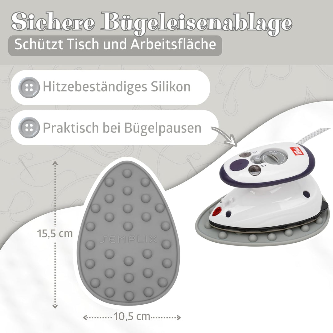 Semplix Bügelset 4-teilig mit Prym Mini-Dampfbügeleisen – Diamond Design mit Bügelunterlage, Silikon