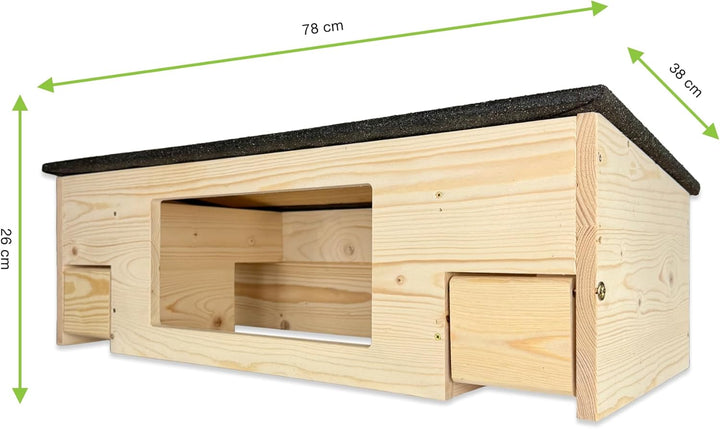 GARTENETAGE Igelfutterhaus XXL mit Panorama-Beobachtungsfenster, Rattenklappen & Fluchtweg – wetterf