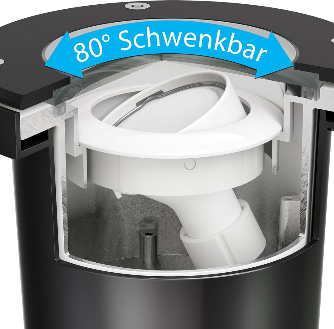 ledscom.de 2 Stück Bodeneinbauleuchte BOFU für aussen, IP67, schwenkbar, edelstahl, rund, 150mm Ø, 1