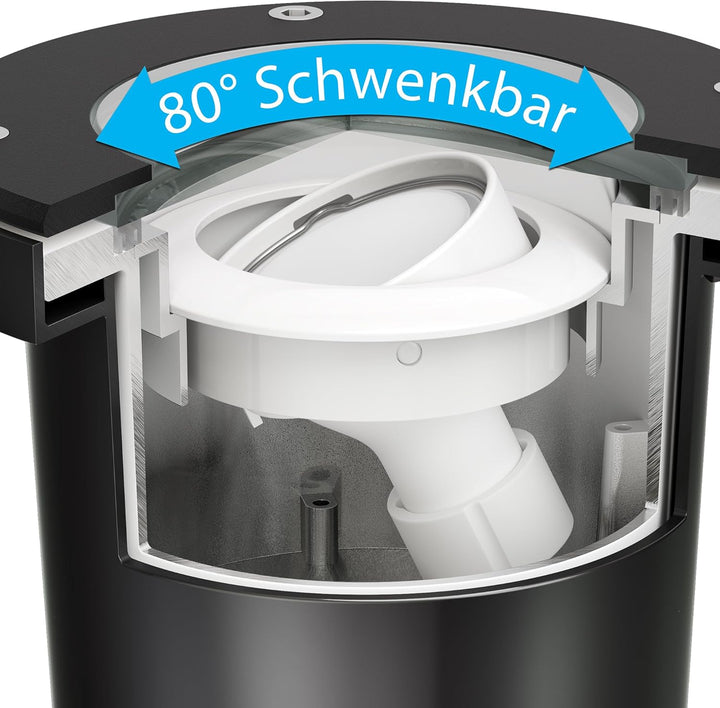 ledscom.de 2 Stück Bodeneinbauleuchte BOFU für aussen, IP67, schwenkbar, edelstahl, rund, 150mm Ø, 1